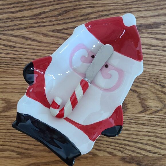 Boston Warehouse Santa Ceramic Serving Dish and Candy Cane Spreader Vintage 2006 - Picture 15 of 16